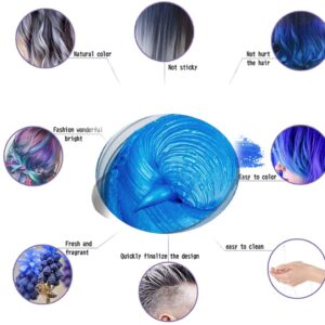 Temporary Hair Colour Wax, Unisex DIY Colour Hair Dye Wax, Washable Plant Formula Matte Natural Modelling Wax (120g Blue)