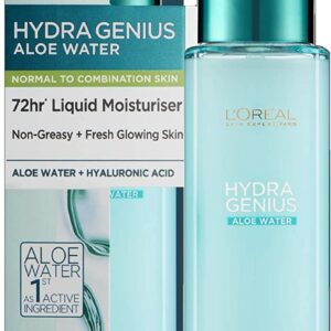 L’Oreal Paris Hydra Genius Hyaluronic Acid + Aloe Liquid Hydrating Moisturiser, Rehydrating and Reinvigorating Face Serum for Normal to Combination Skin [70ml]