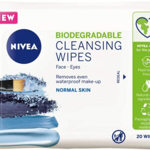 NIVEA Biodegradable Cleansing Wipes Normal Skin (20 sheets), Biodegradable Wipes made from 100% Plant Fibres, Make-Up Wipes, Face Wipes Makeup Remover
