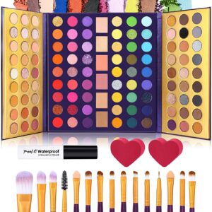 UCANBE 5pcs Eyeshadow Makeup Set -114 Shades MIRROR Eye Shadow Palette, 15 Soft Brushes Set, 1 Eye Primer Base, 2 Make up Blending Sponges, All In One Gift Kit